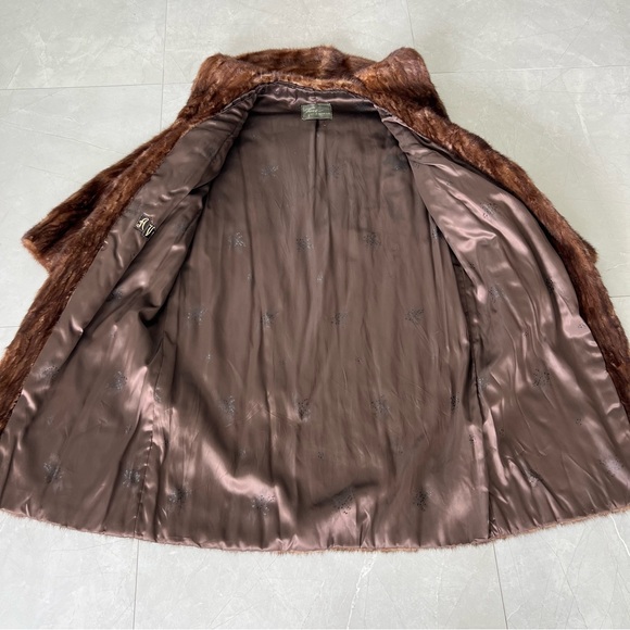 FURS by TRUESDELL Genuine Brown Mink Fur Long Sleeves Full Length Coat Sz M-L - Picture 13 of 16